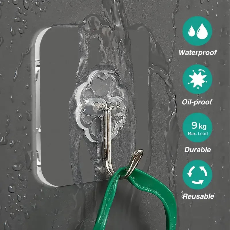 Ganci adesivi trasparenti in acciaio inox per cucina, bagno e porte