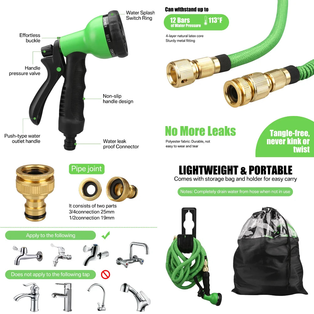 Tubo da giardino espandibile con doppio connettore metallico ad alta pressione…