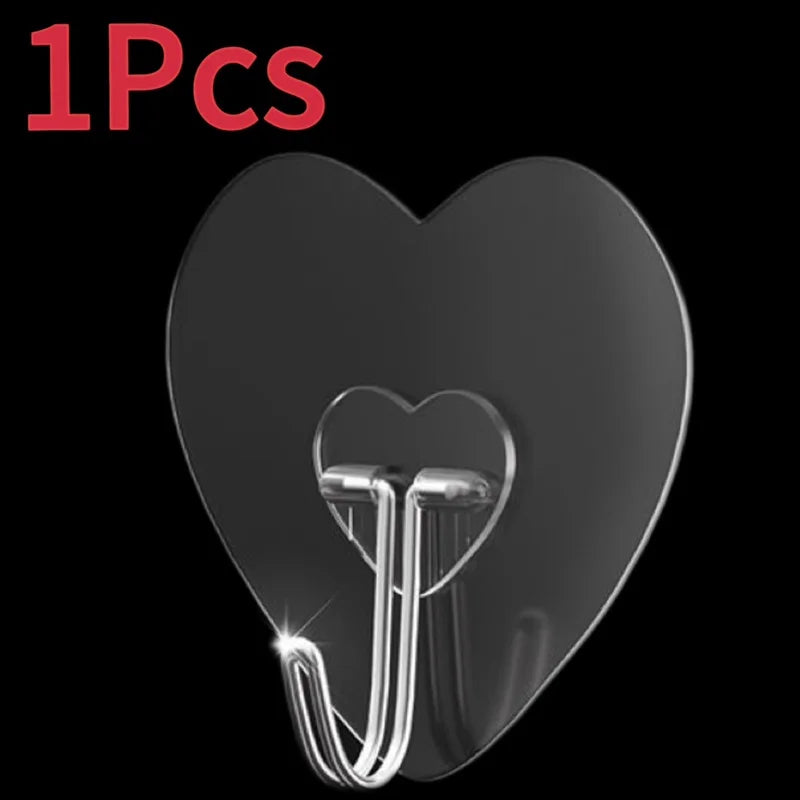 Ganci Trasparenti a Forma di Cuore Autoadesivi - Porta Accessori Multiuso
