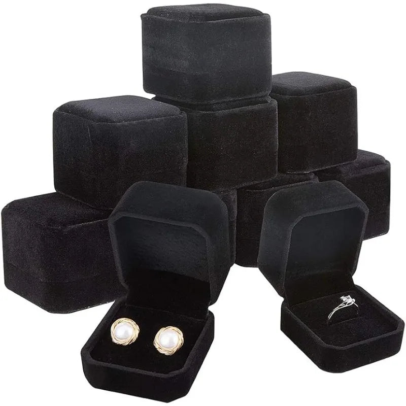 Set da 10 Scatole in Velluto Nero 2x2x1,6 cm per Gioielli