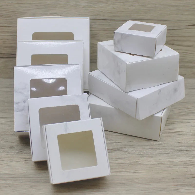 10pcs Various Gift Packaging White Kraft Paper, Window Box Paper, Marble Box with Window, Christmas Packaging Packaging Box