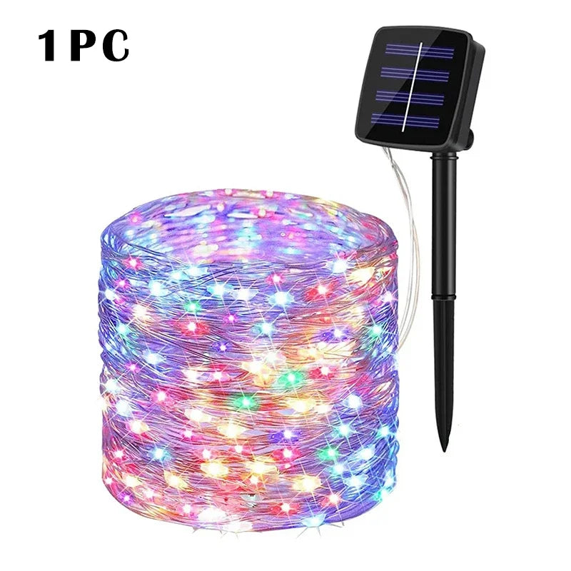 Luce LED Solare da Giardino a Catena, 32 m, Impermeabile, 8 Modalità