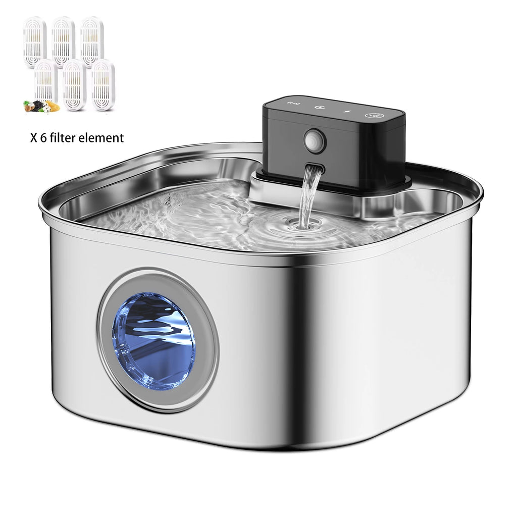 Fontana d'acqua 3.2L per gatti e cani, ricarica wireless, finestra livello