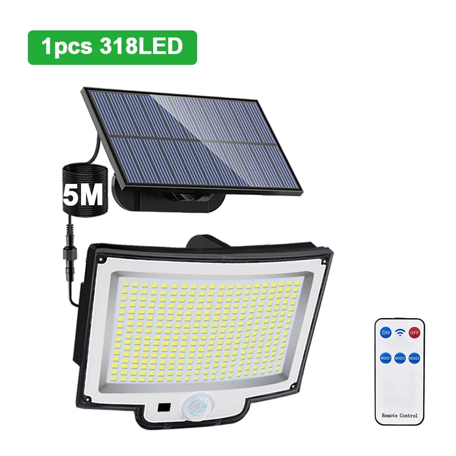Lampada Solare da Esterno con Sensore Movimento, 3 Teste LED, IP65