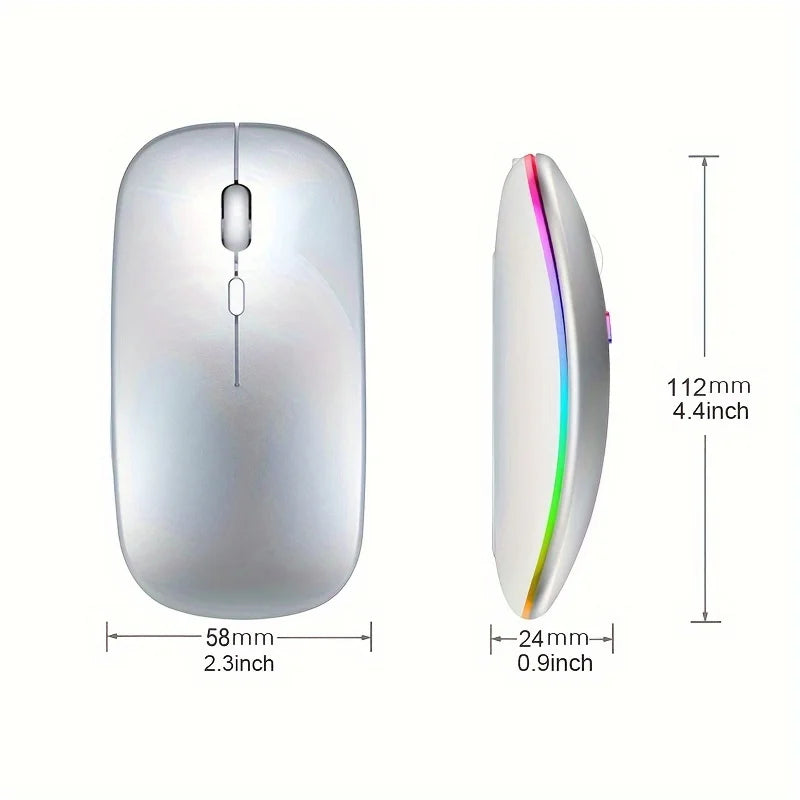 Wireless Rechargeable Mouse With LED Backlight  Bluetooth With Type-C Adapter Gaming Mouse Suitable For MAC/Laptop/PC/Windows
