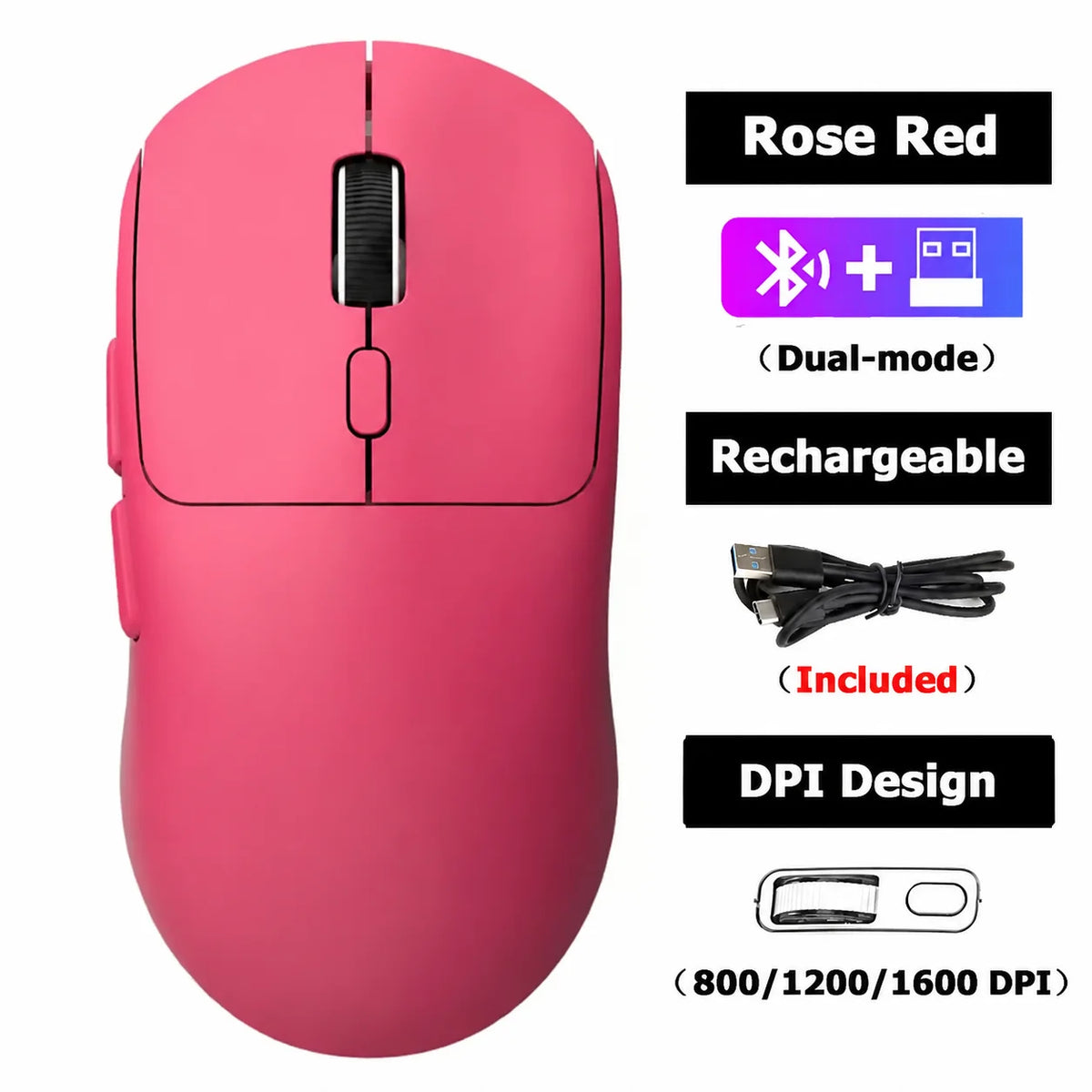 2.4 GHz mute wireless mouse – 4 colors, rechargeable, ergonomic, dual-mode Bluetooth
