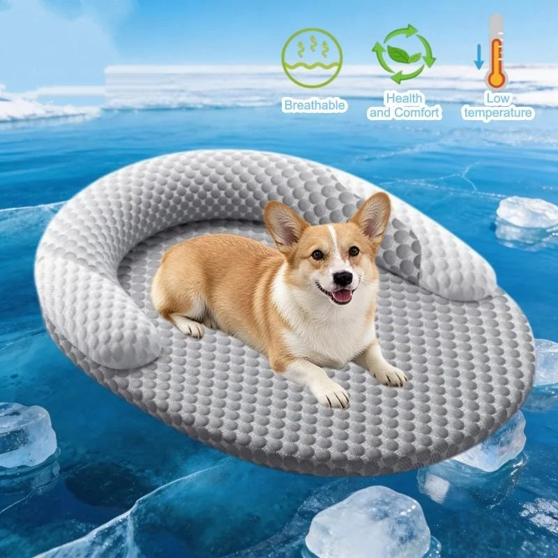 Summer Cooling Dog Bed Ice Silk Cat Mat Breathable Oval Pet Nest Heat Dissipation Pad for Small Medium Large Dogs And Cats