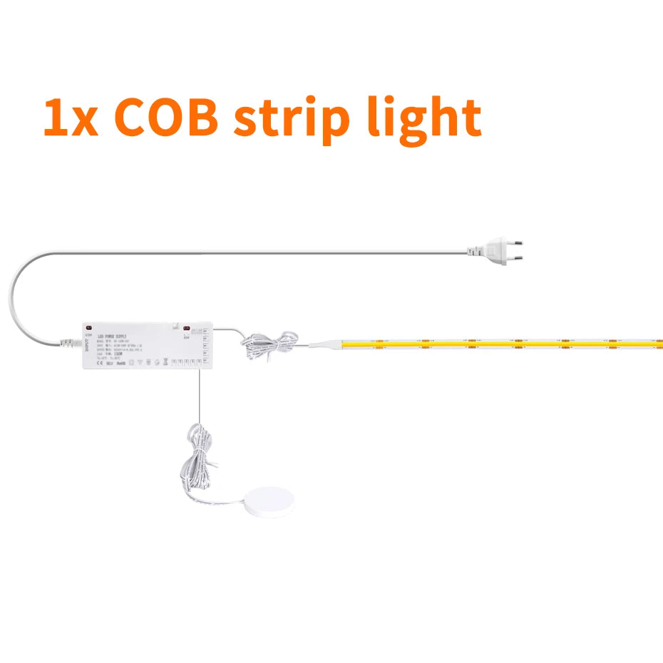 1m-5m COB Led Strip Cabinet Light DC 24V Penetrable Wood Touch Dimmer Switch Wardrobe Cupboard Showcase Pantry DIY Lights Strip