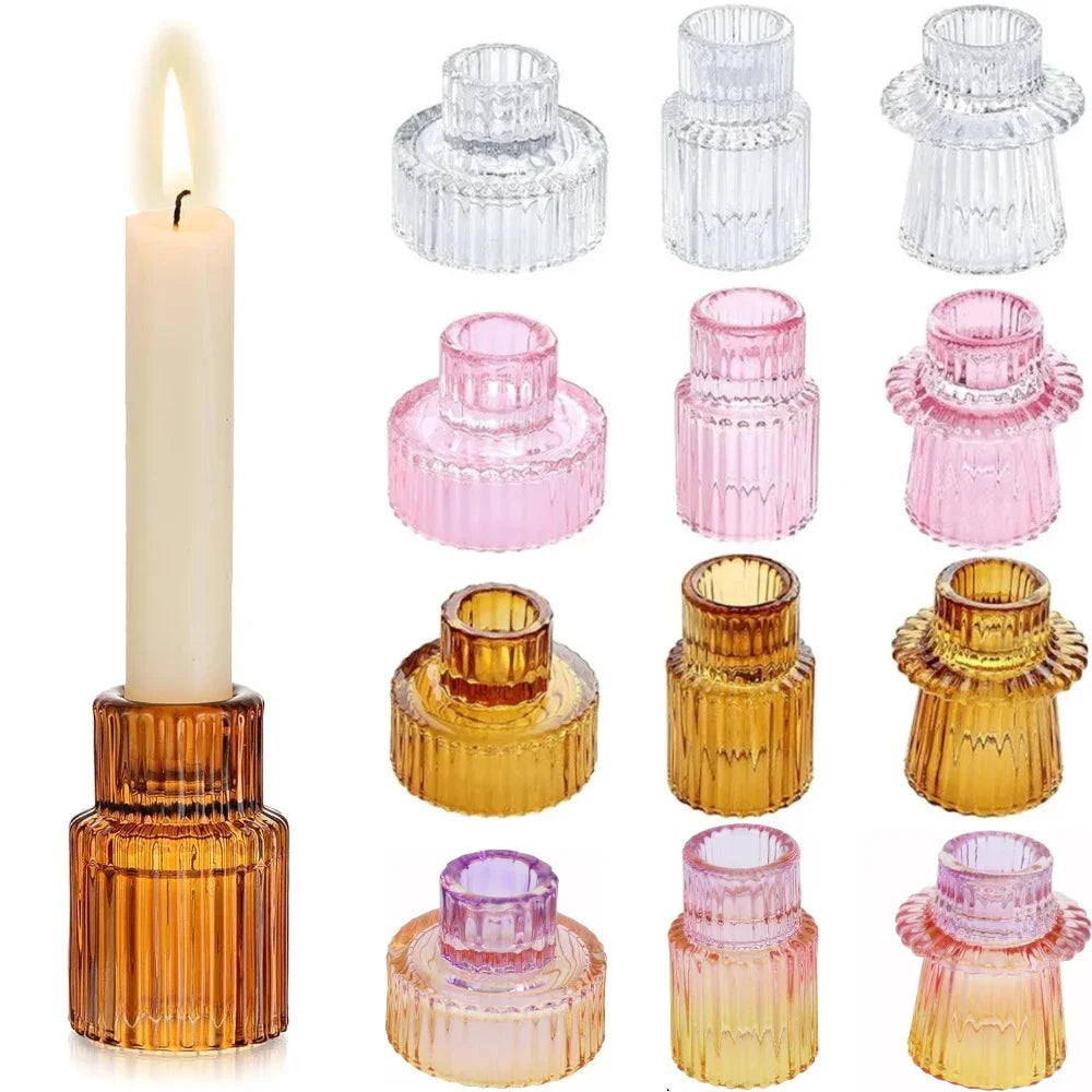 Set 3 portacandele in vetro a cono doppio lato, per matrimoni e decorazioni