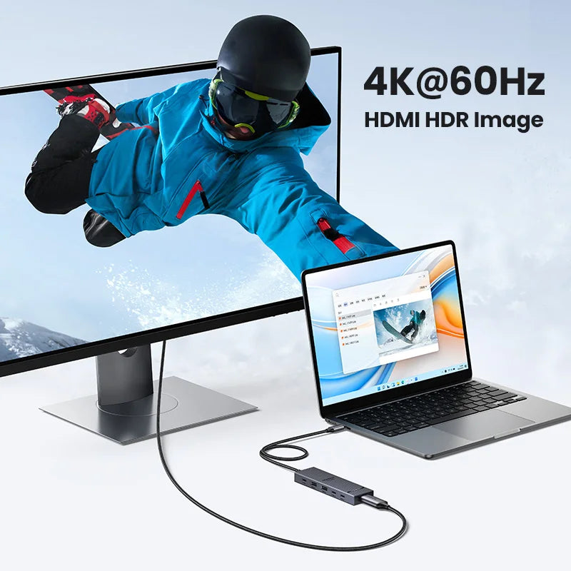 Hub USB-C 6 in 1 10 Gbps con HDMI 4K 60 Hz e ricarica PD 100 W