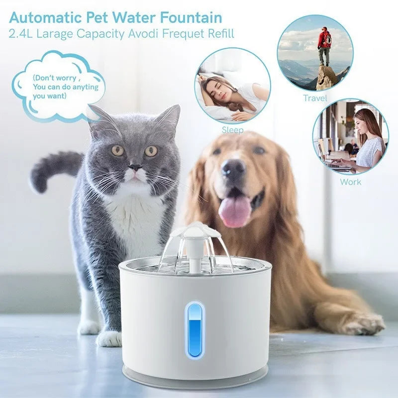 Fontana d'acqua per gatti 3,2 L in acciaio inox, USB, silenziosa con luce LED