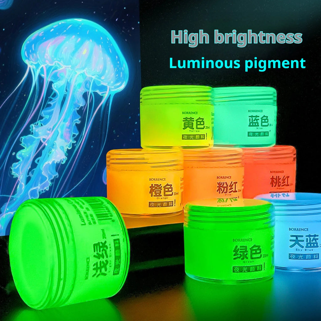 BORRENCE Fluorescent Pigment Luminous Paint 20/60ml 8 Colors Hand-Painted Graffiti DIY Glow-in-the-dark Waterproof Acrylic Paint