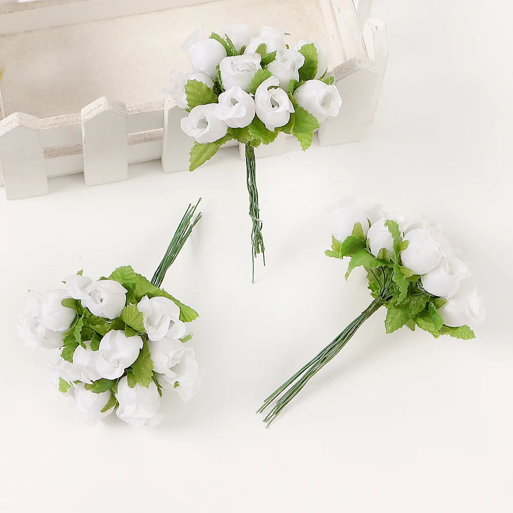 12Pcs Artificial Rose Flowers Bouquet Silk Fake Flower For Home Decor Wedding Decoration Craft Wreath New Year Gifts Accessories