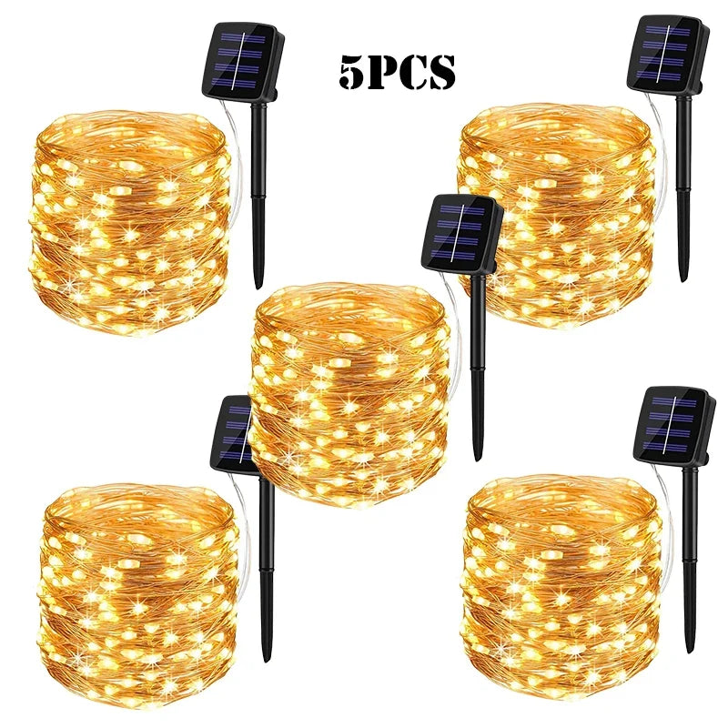 Luce LED Solare da Giardino a Catena, 32 m, Impermeabile, 8 Modalità