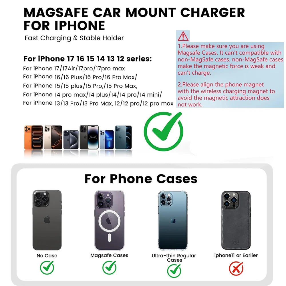 Caricatore wireless magnetico 30W per auto con LED, per iPhone 12‑17 Pro Max