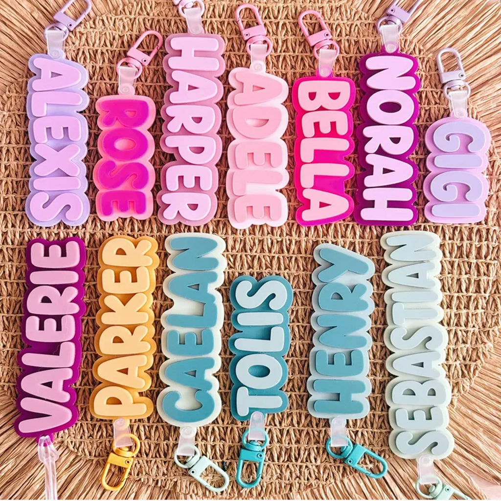 Personalised 2-Tone Keyring | Funky Bubble Style Acrylic Backpack Tag School Bag Tag Custom Name Keychain Kids Bag Luggage Tag