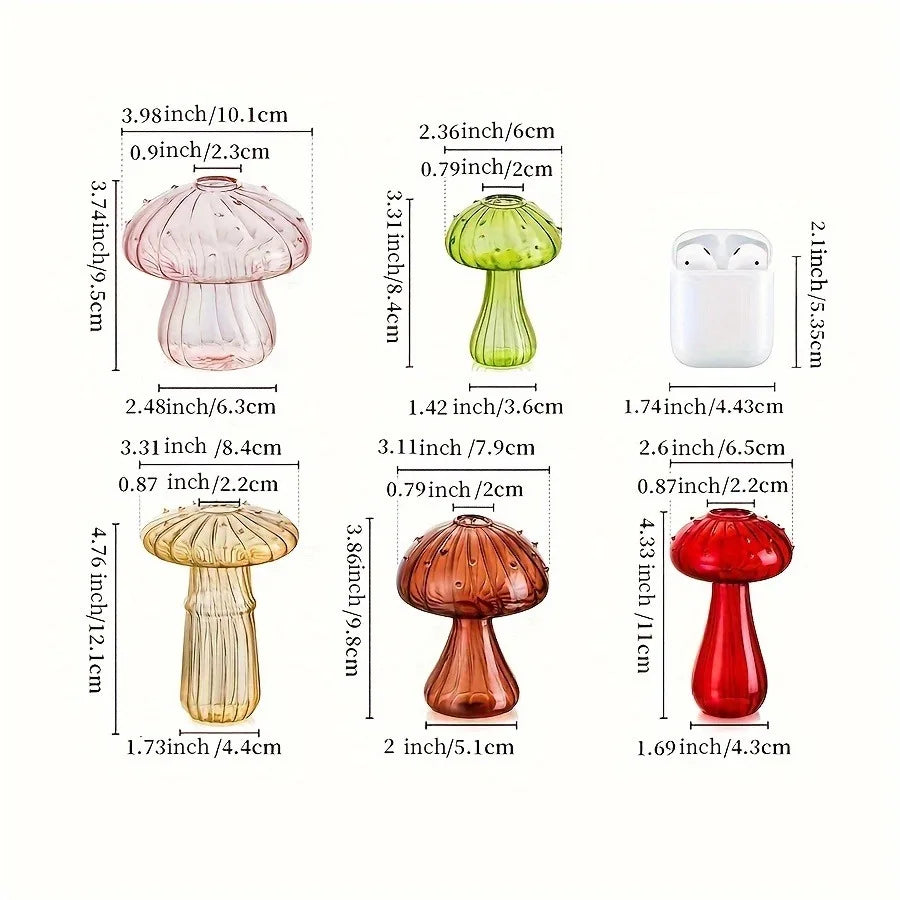 Transparent Glass Mushroom Vase - Hydroponic Planter for Home & Garden, Cute Round Pot Summer Plants Battery-Free