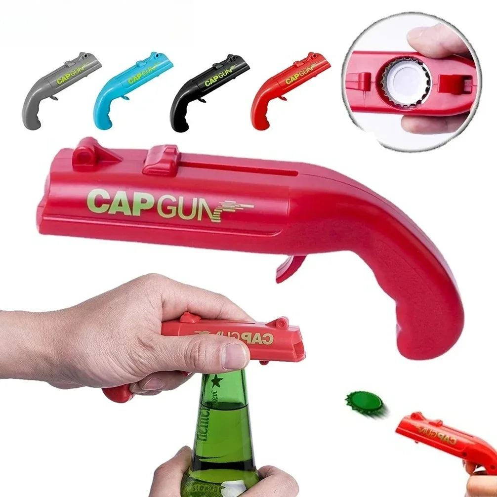 Apribottiglie a forma di pistola per birra – Apri tappi e lancia cap in 5 m