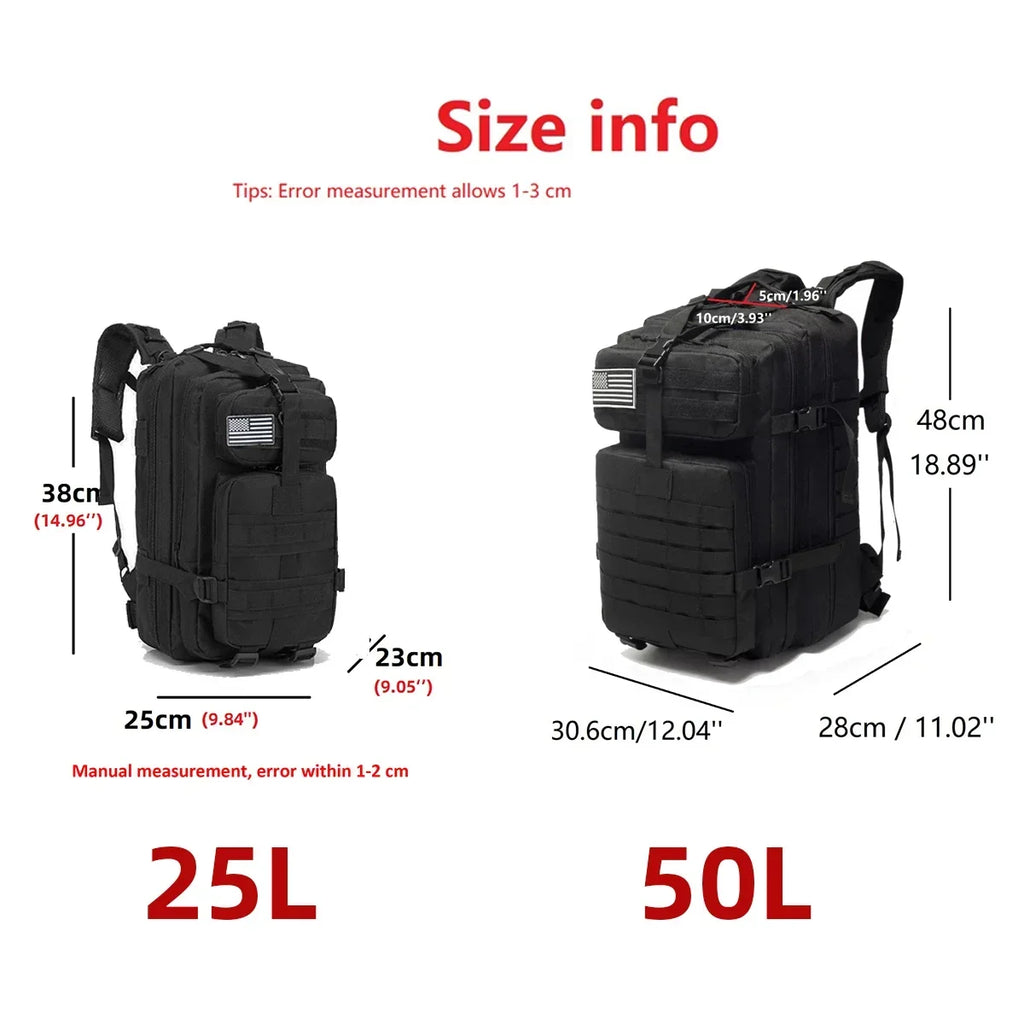 Sac à dos tactique imperméable 25/50L en nylon pour le trekking, la chasse et le camping