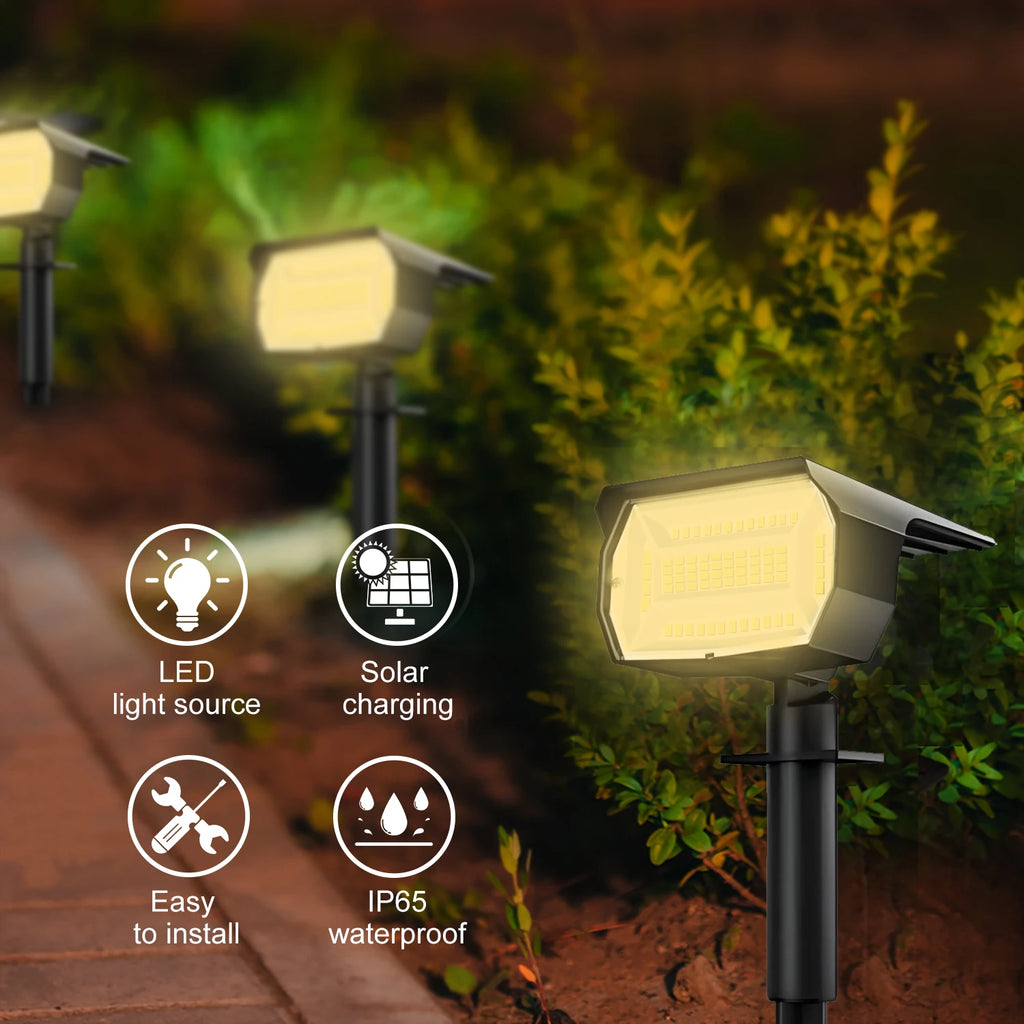 Spotlight solare LED 72 LED IP65, 3 modalità luce, installazione semplice