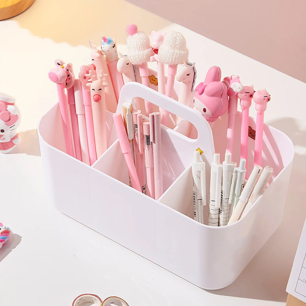 New Desktop Marker Holder Art Supply Storage Box Cosmetic Plastic Storage Basket With Handle  Pencil Pen Stationery Storage Case