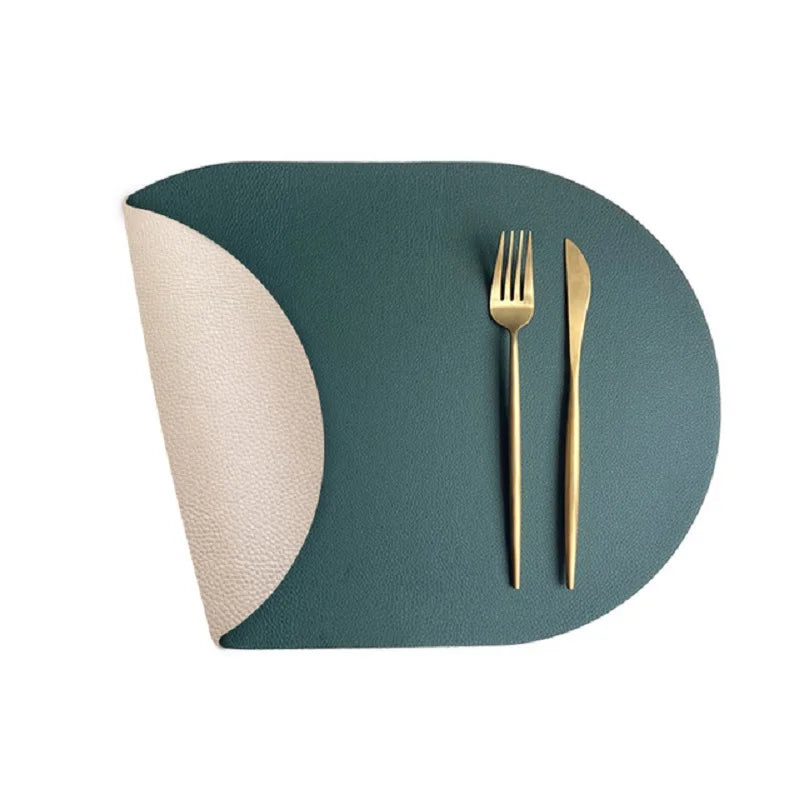 Oval Reversible Faux Leather Placemats Black Waterproof & Heat-Resistant Table Mats Pads for Dining Kitchen Wedding & Party