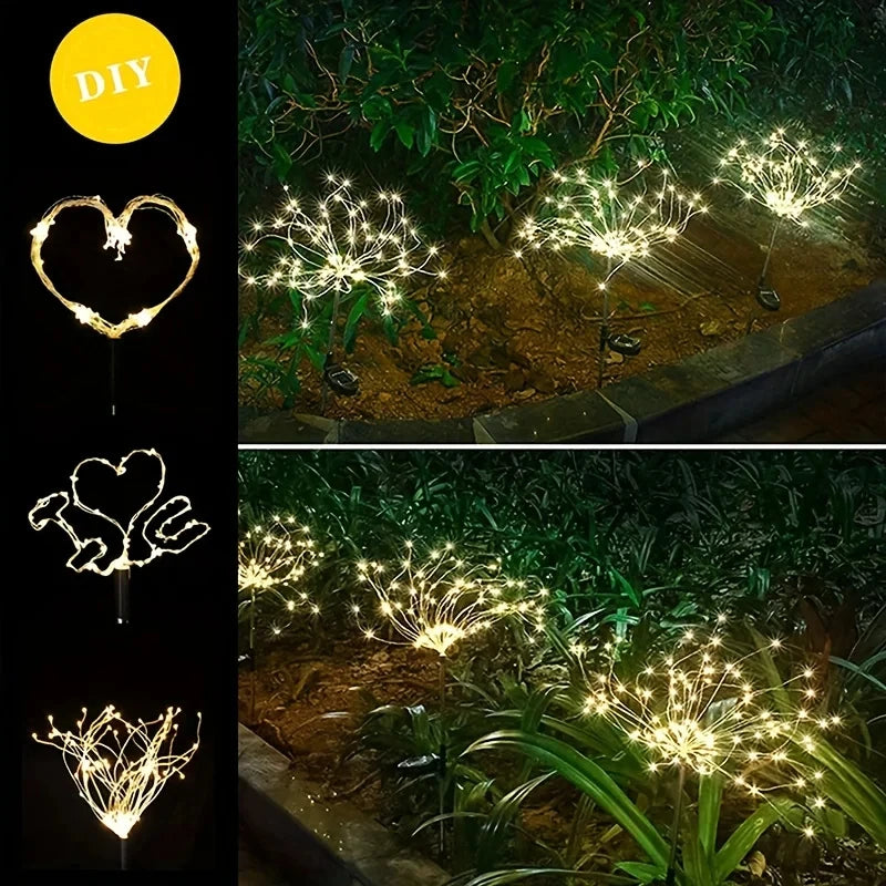 Luci solari a fuochi d'artificio per esterno, impermeabili IP65, 8 modalità