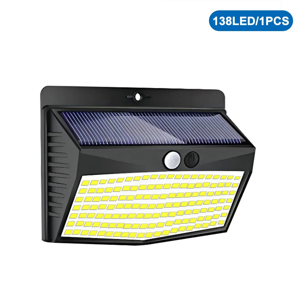 Lampada da Parete Solare LED per Esterni – 3 Modalità, IP65, 138‑208 LED