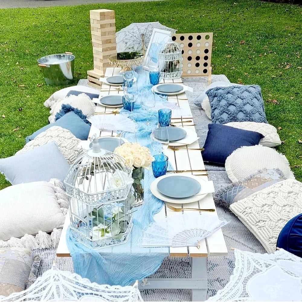 Light Blue Cheesecloth Table Runner Gauze Rustic Sheer Cheese Cloth Table Runner Wedding Baby Shower Birthday Party Decoration