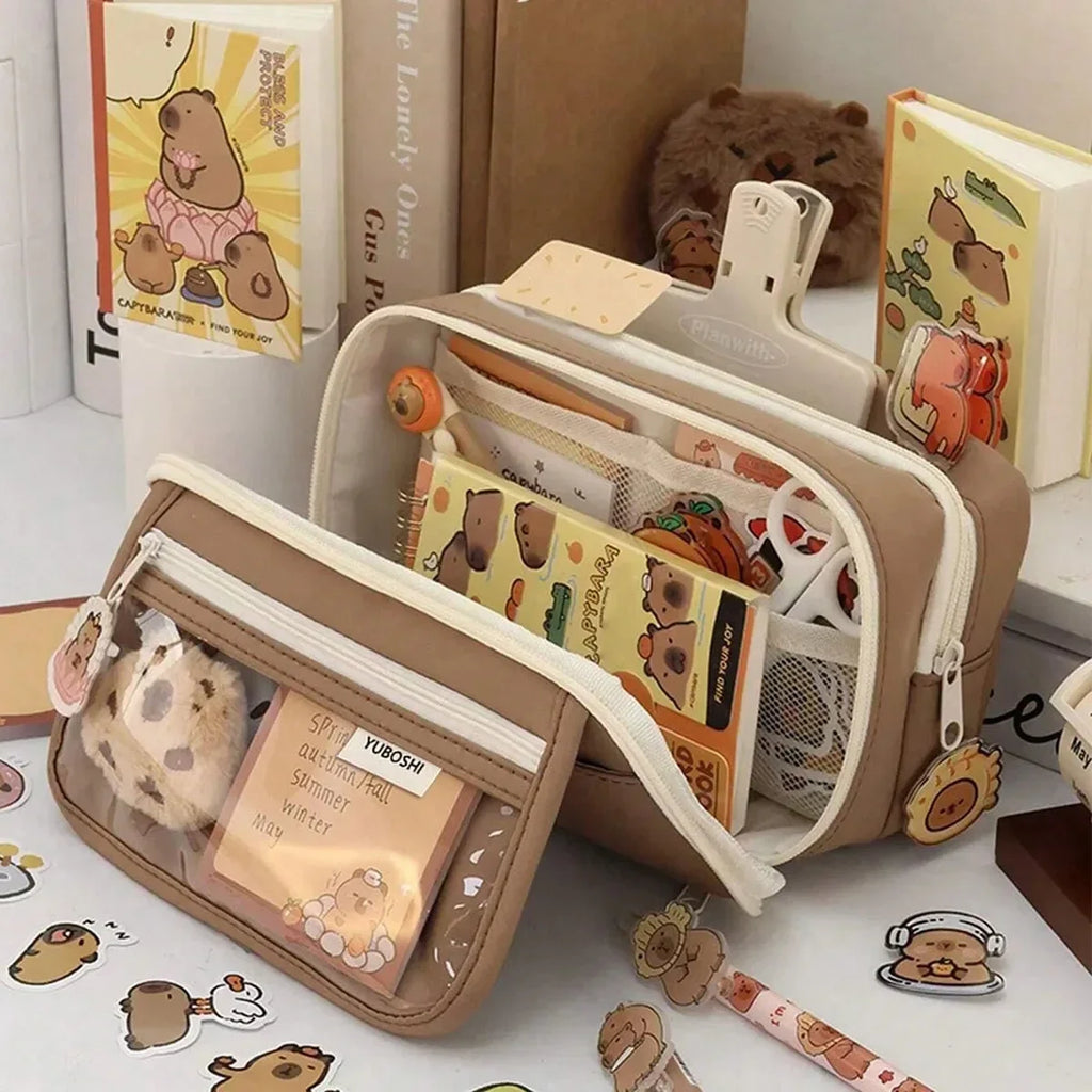 New Capybara Large Capacity Pencil Case Flip Cover Stationery Set Pencil Bag Simple Storage Bag Student School Office Supplies