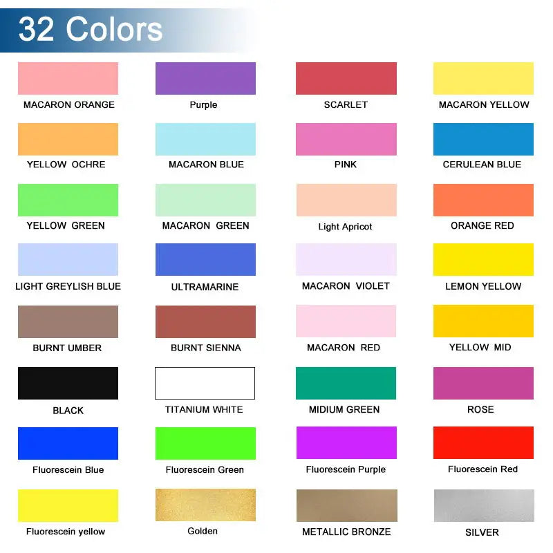 SAGUD Acrylic Airbrush Paint Matte Inks for Model Hobby, Shoes, Leather Easy to Clean Water Based 32 Colors 100ML/Bottle Paint