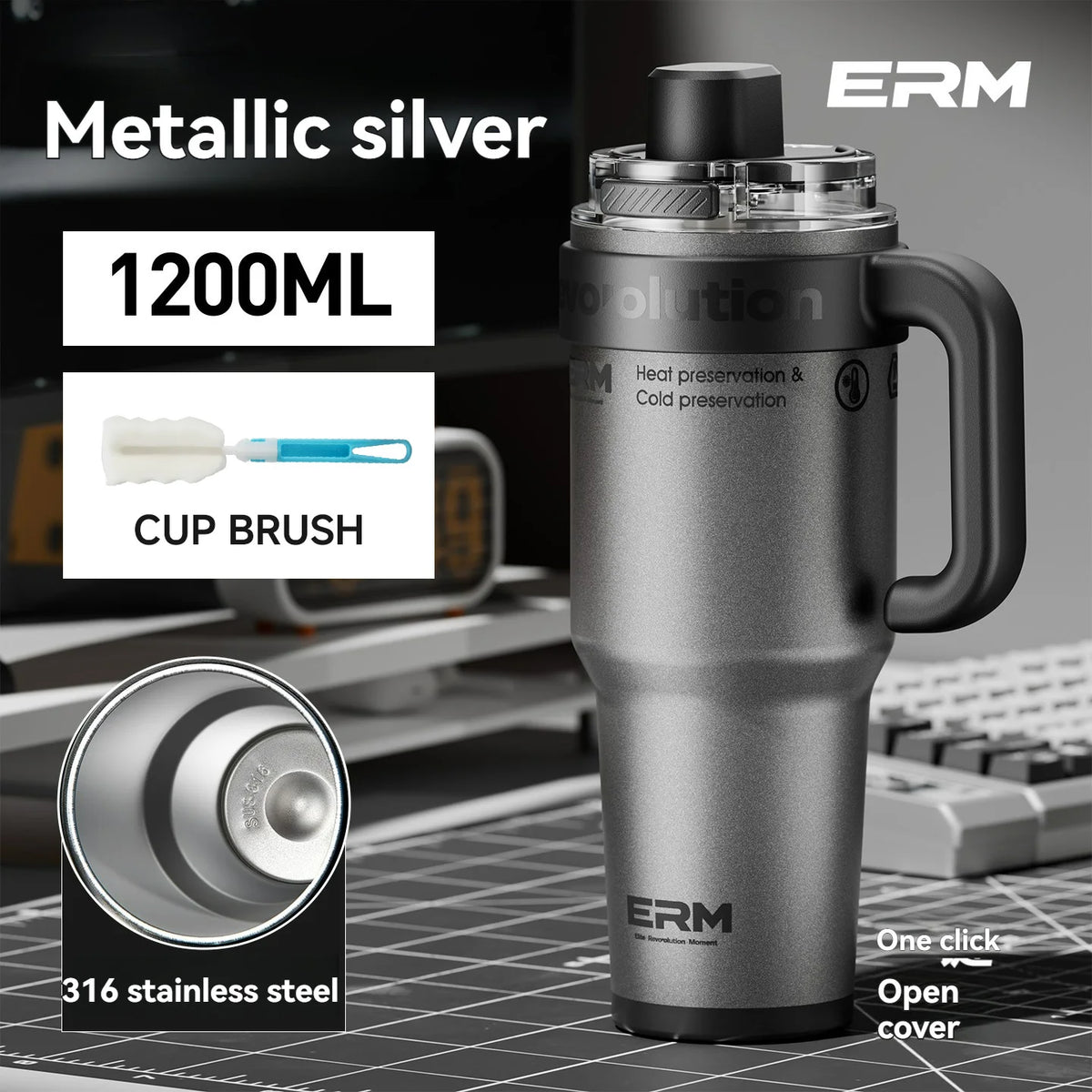 Termos 1,2 L acciaio inox con rivestimento ceramico, cannuccia e manico – 24 h
