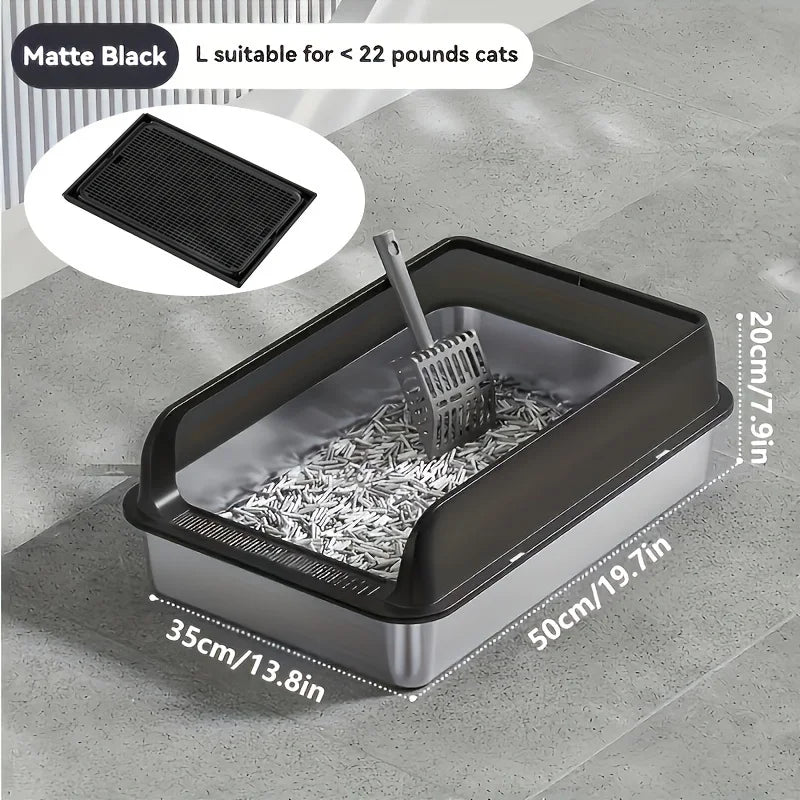 Lettiera per gatti extra large in acciaio inox con coperchio e tappetino…