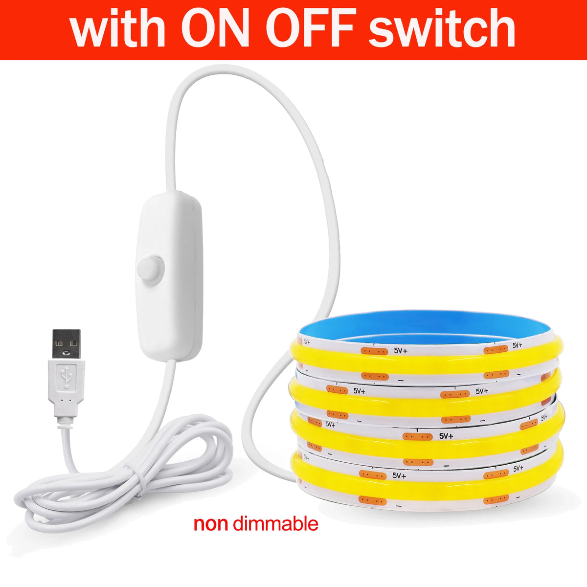 Striscia LED COB 5V USB dimmerabile, 320 LED/m, luce bianca regolabile