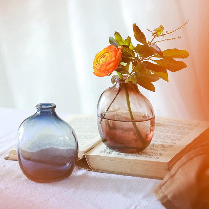 Brown Retro Glass Vase Plant Flowers Bottle Flower Arrangement Hydroponic Terrarium Desktop Vase Creative Home Decor Flower Pot