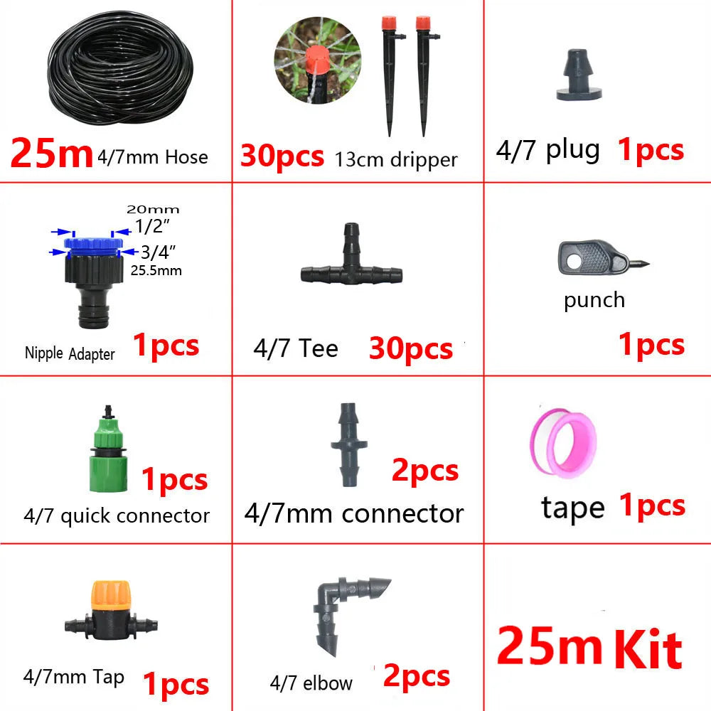 Irrigazione a goccia automatico 5‑50 m – Kit con gocciolatori rossi