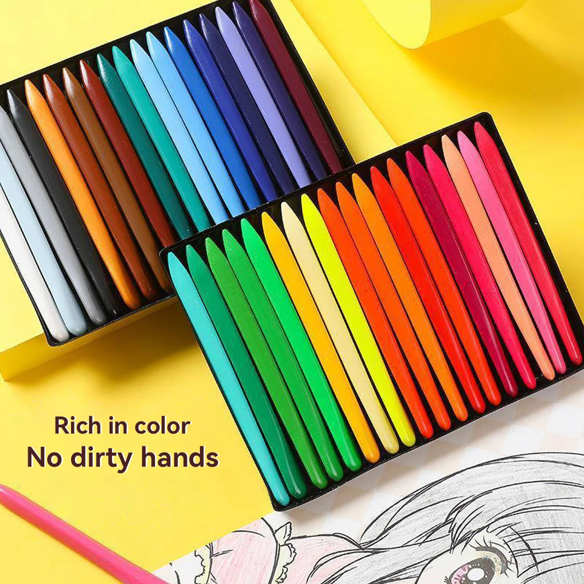 Set di 36 matite colorate triangolari cancellabili per bambini, mani pulite