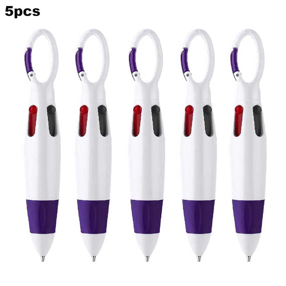 Retractable Shuttle Pens with Carabiner Clip - Pack of 4-12 Bulk 4-in-1 Multi-Colored Ink Ballpoint Pens with Keychain for Adult
