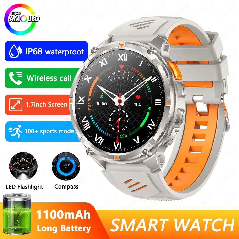 Military-Style 5ATM Waterproof GPS Sports Smartwatch with Compass