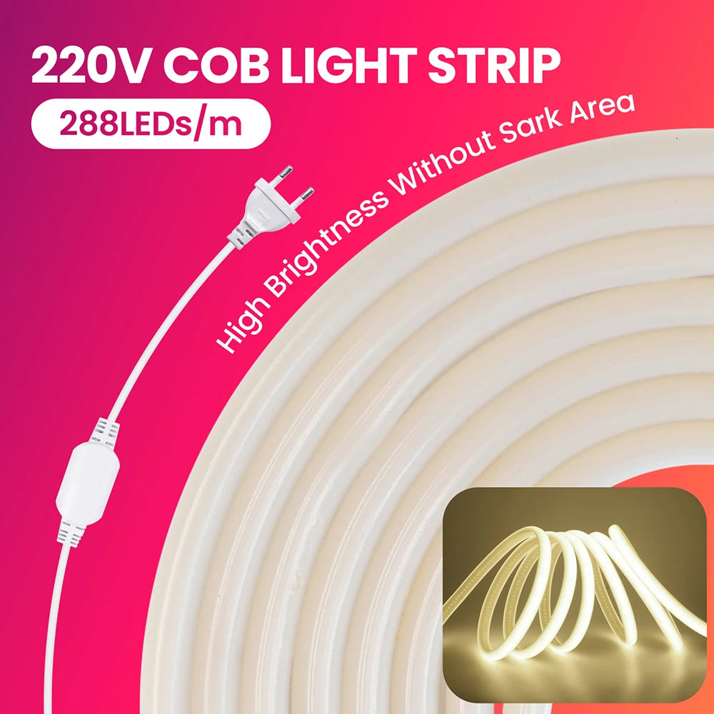 Striscia LED Neon COB dimmer 220 V, 3000‑6000 K, impermeabile, da 0,5 a 30 m