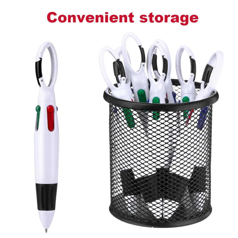 Retractable Shuttle Pens with Carabiner Clip - Pack of 4-12 Bulk 4-in-1 Multi-Colored Ink Ballpoint Pens with Keychain for Adult