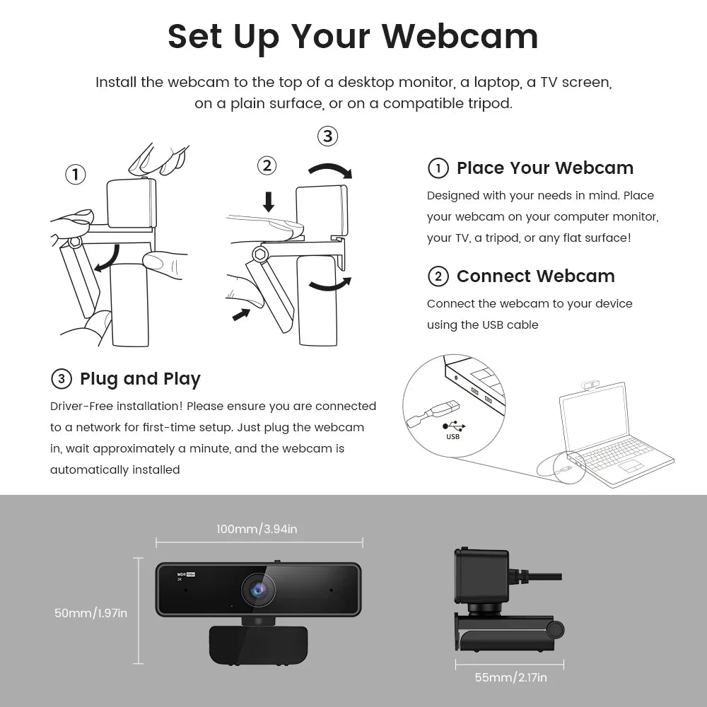 Webcam HD 1080p 60fps USB Plug‑and‑Play con microfono stereo e otturatore…