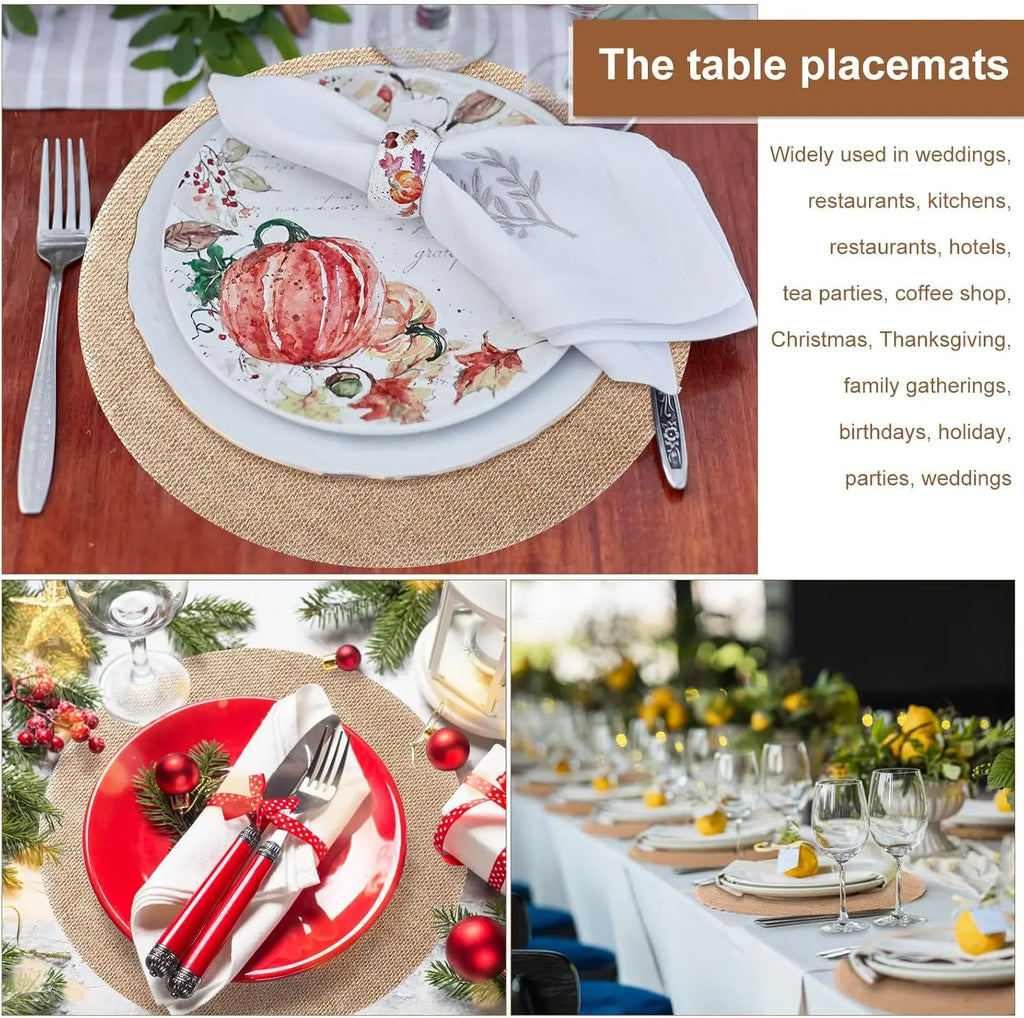 20-60 Pieces Burlap Round Placemats Heat Resistant Jute Table Mat Circle Rustic Table Decoration Wedding Dinner Farmhouse Supply