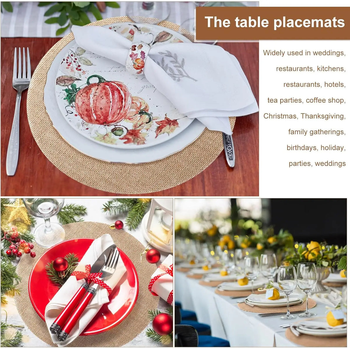 20-60 Pieces Burlap Round Placemats Heat Resistant Jute Table Mat Circle Rustic Table Decoration Wedding Dinner Farmhouse Supply