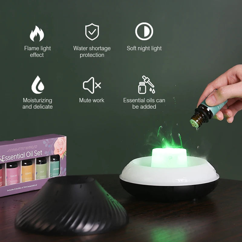 Diffusore Ultrasonico Portatile 130ml con Luce a Fiamma e Umidificatore USB