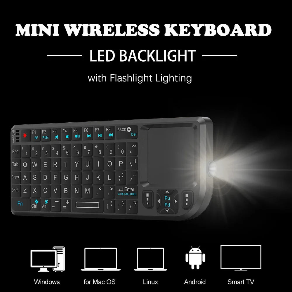 Tastiera 2.4G con mouse touchpad, 7 colori e torcia - PC, Smart TV, Android Box