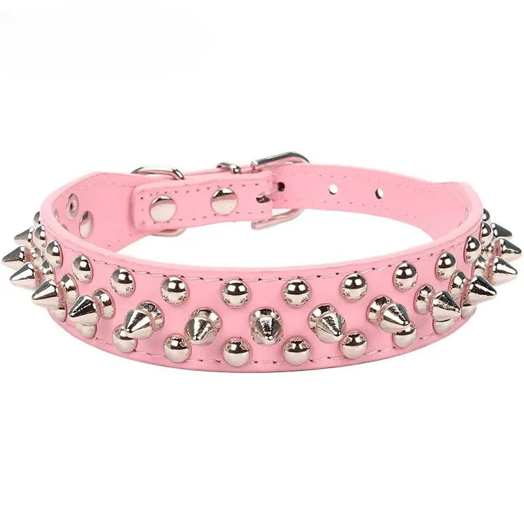 Collare per cane e gatto in pelle PU regolabile con rivetti punk e punte