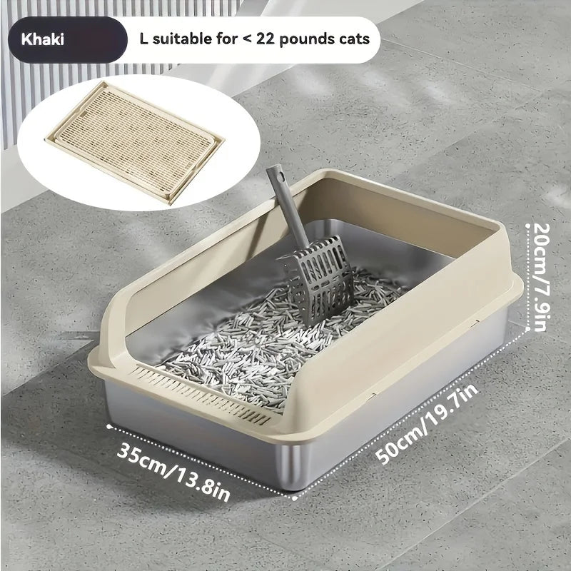 Lettiera per gatti extra large in acciaio inox con coperchio e tappetino…