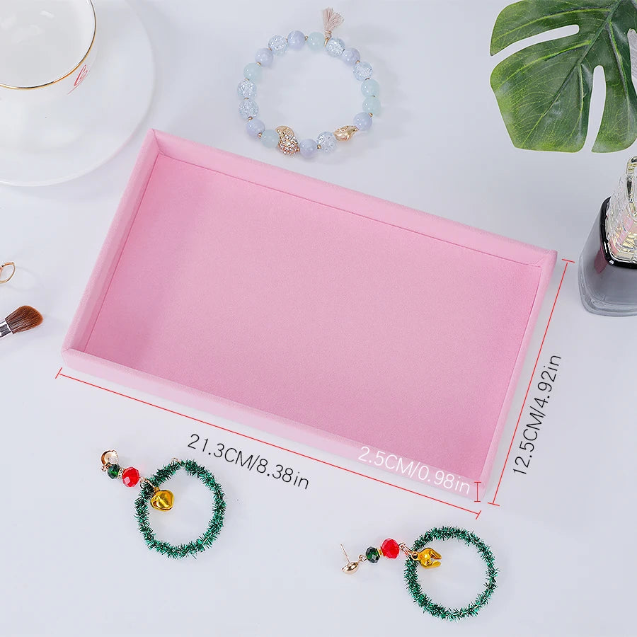 Scatola porta gioielli in velluto rosa – Elegante vassoio con finitura flocking