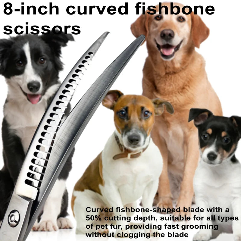 Wingsbro 8 Inch Dog Curved Drooming Scissors, New Style Pet Curved Thinning Scissors Curved Shark Scissors For Dog Hair Trimming